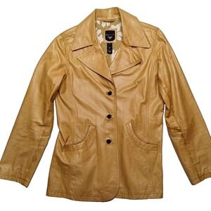 VTG The BOMB Women Large BOMB BOOGIE 100% Leather‎ Floral Lining Tan Jacket